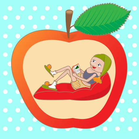Worm In Apple. Sweet Home Consept Illustration.のイラスト素材
