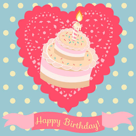 Birthday cake and lace heartのイラスト素材