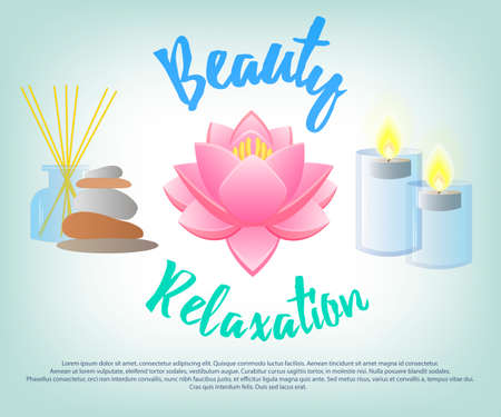 Beauty Salon. Facials, Beauty, Relaxation, Aromatherapy and Massage.のイラスト素材