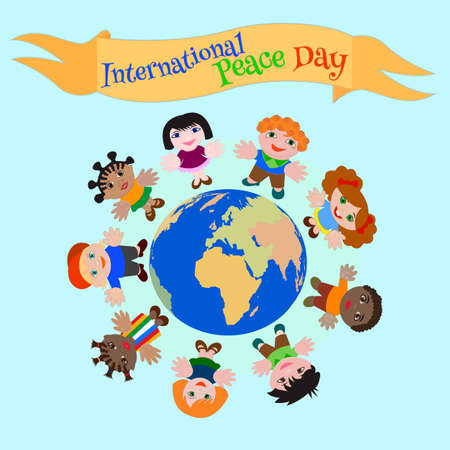International Peace Day ?hildren of different nationalities for the Peace on Earthのイラスト素材
