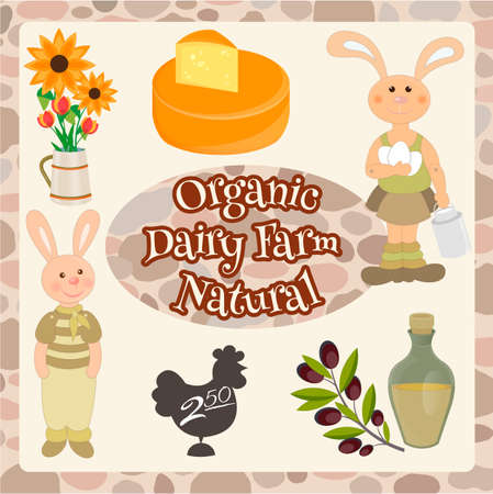 Bunnies with dairy products and olive oil.のイラスト素材