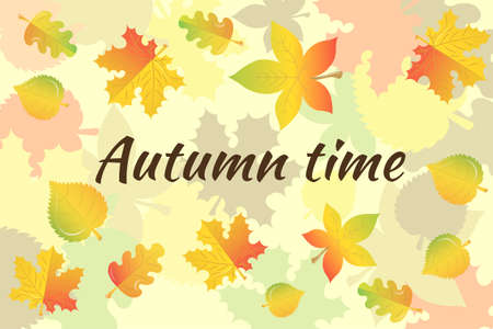 Inscription Autumn Time  and a collage of autumn leavesのイラスト素材