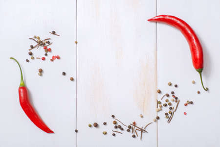 Frame for a menu or recipe. Different kinds of pepper. Top view.の写真素材