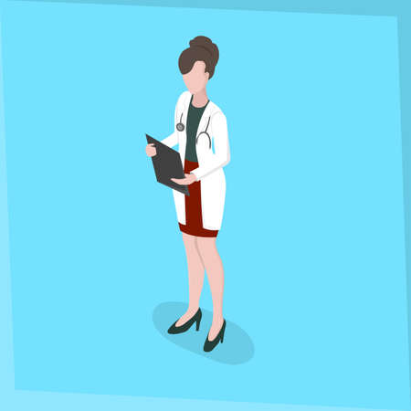 Medical staff Woman Doctor Medical survey Isometric 3d disign Vector illustrationのイラスト素材