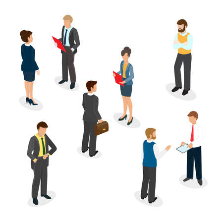 Business talk at the office. Business people. Isometric 3d vector illustration.のイラスト素材