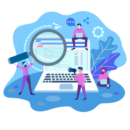 Search engine optimization, team work on website promotion, laptop and office workers working on...