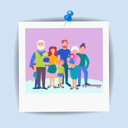 Card family snapshot, concept happy family, memorable moments. Vector illustration.のイラスト素材