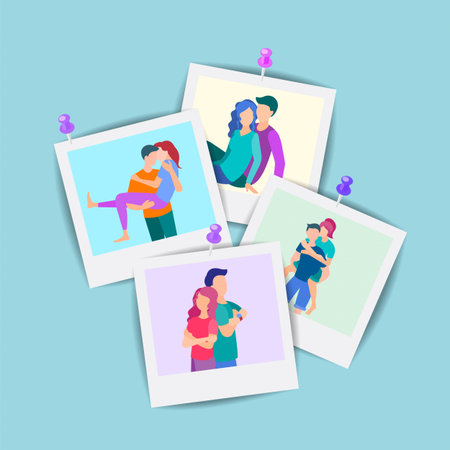 Vector illustration Set of family photos, loving couples, a set of portraits of young people. photos...