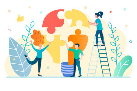 Teamwork on Idea Implementation, Successful Startup and Business Development Concept Vector Illustrationのイラスト素材
