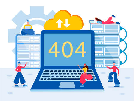 Programmers are working to fix a bug in the software Webpage 404. Error 404 Concept vector illustrationのイラスト素材