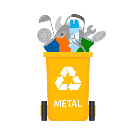 Metal waste trash can. Recyclable waste in a container. Isolated vector illustrationのイラスト素材