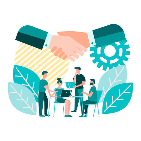 Business meeting Discussion Teamwork handshake at the table in office Concept vector illustrationのイラスト素材