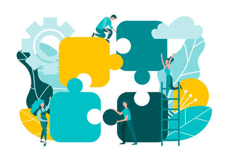 Puzzles Teamwork Goal Achievement Business Process Organization Concept vector illustrationのイラスト素材