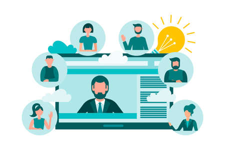 Remote work. Online video conference Webinar, online courses and trainings, remote office.のイラスト素材