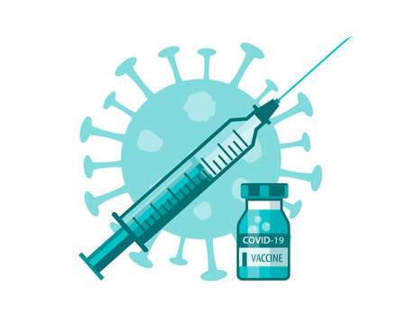 Virus molecule, syringe and covid19 vaccine Vaccination against the coronavirus strainのイラスト素材