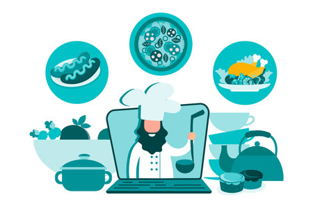 Food preparation, online cooking classesのイラスト素材