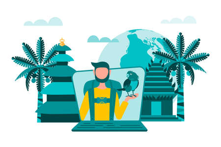 Traveler talks about travel and adventures.のイラスト素材