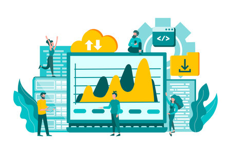Programming and economic analysis. Teamwork, business intelligence.のイラスト素材