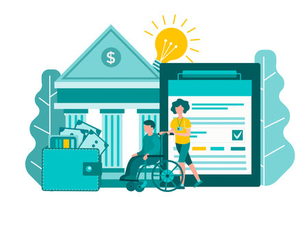 Bank loan for people with disabilities. Support Fund for the Disabled. Concept vector illustration.のイラスト素材