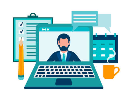 Online tutor, online interview, video call, remote meeting, web organizer concept vector illustration.のイラスト素材