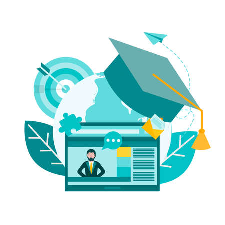 Online education training courses study remotely around the world learning foreign languages, tutoringのイラスト素材