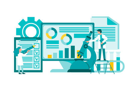 Medicine diagnostics and analysis laboratory research. Infographics of laboratory research results on the computer screen. Concept vector illustration.のイラスト素材