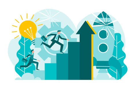 Leaders, managers, businessmen competition the pursuit of success, income growth. Growing schedule of investments and profits. Concept vector illustration.のイラスト素材
