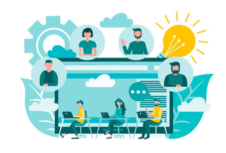 Call center, video conference, online meeting, online information advisory support Concept vector illustrationのイラスト素材
