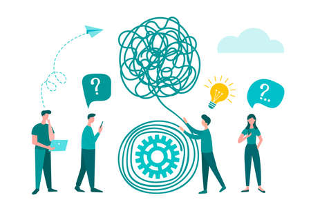 Solving business and psychological problems and questions. Idea, startup, business project development. Concept vector illustration.のイラスト素材