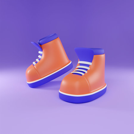 3D rendering. Stylish boot, great design for any purpose.Trendy orange and blue leather shoe.の写真素材