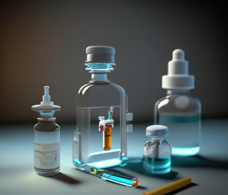 Bottles with samples of medication on table AI generated imageの素材