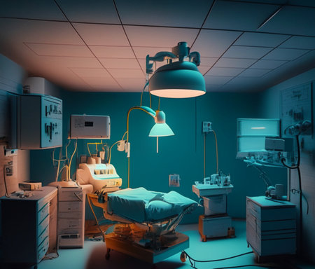 Intensive care ward with bed and different equepment AI genereted image. Hospital interiorの素材