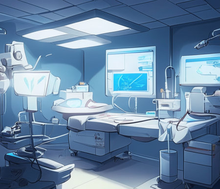 Surgery room with large monitors in medical center AI genereted image. Hospital technologyの素材