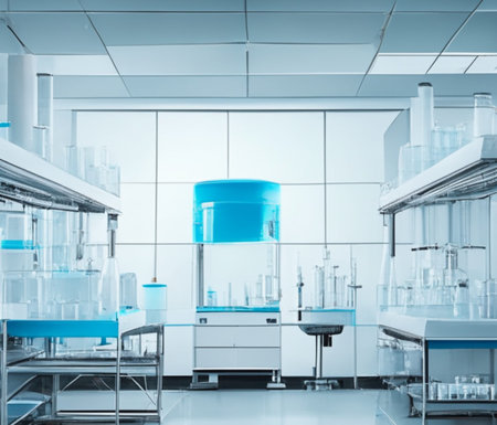 Medical laboratory with test equipment and glassware AI generative image. Scientific researchの素材