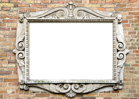 old wall with original vintage and epmty frame for textの写真素材