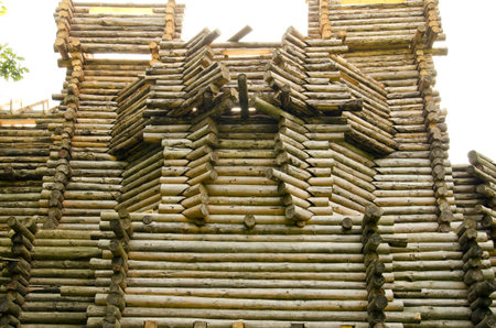 original wooden building construction in Tervete, Latvia