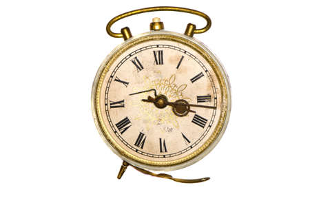 isolated on white old alarm clockの写真素材