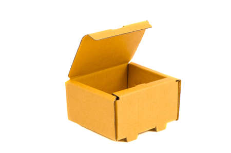 isolated on white open and empty cardboard boxの写真素材