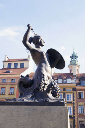 sculpture in old town Poland capital Warsawの写真素材