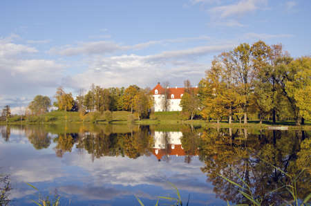 Lithuanian medieval historical castle Birzai in autumnのeditorial素材