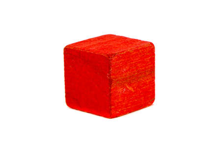 red cube wooden toy isolated on white backgroundの写真素材