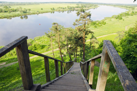 summer river Nemunas in Lithuania near Rambynas hill