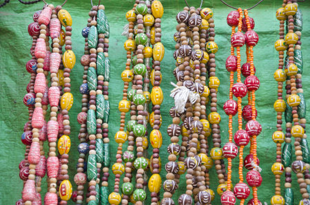 various colorful jewelry in India street market
