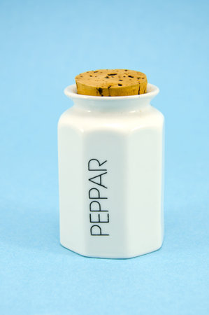 white vinatge pepper spice pepperbox on azure background