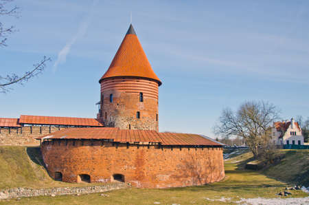 historical medieval Kaunas castle with tower, Lithuaniaのeditorial素材