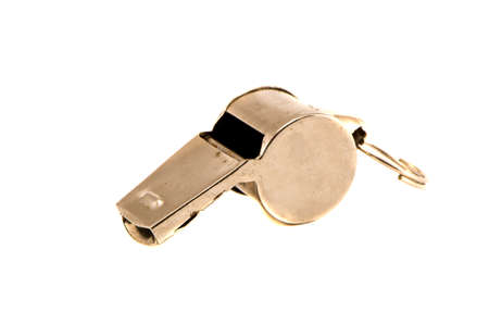 old sport metal whistle isolated on white backgroundの写真素材
