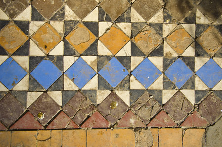old grunge colorful floor tiles background and texture