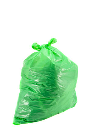 full green garbage bag isolated on whiteの写真素材