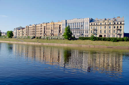 historical old town Vilnius house and reflections in Neris river, Lithuania. Cityscapeの写真素材