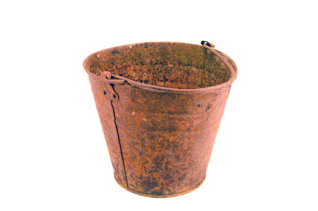 Old Rusty metal  Bucket isolated on white の写真素材